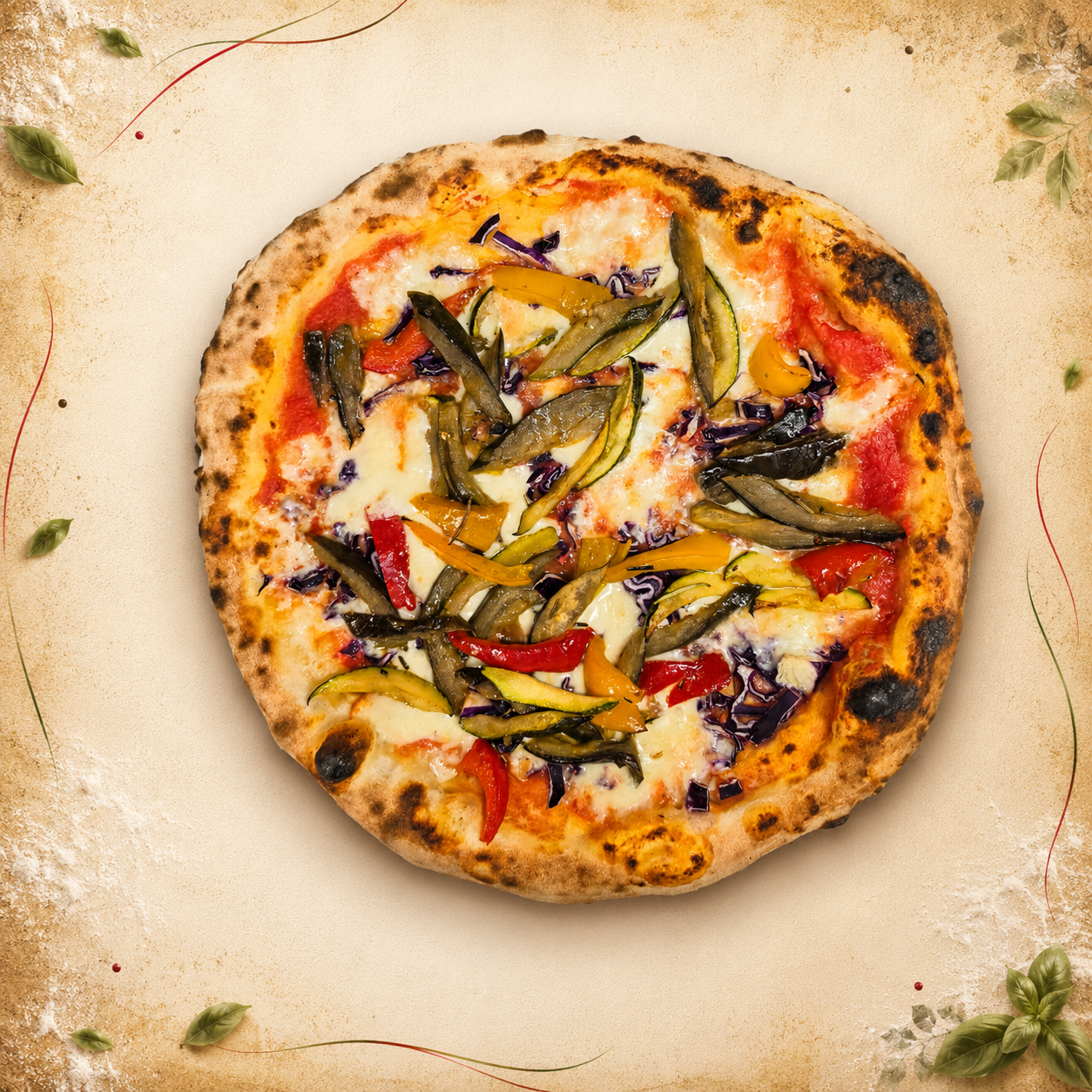 Pizza con ingredienti freschi